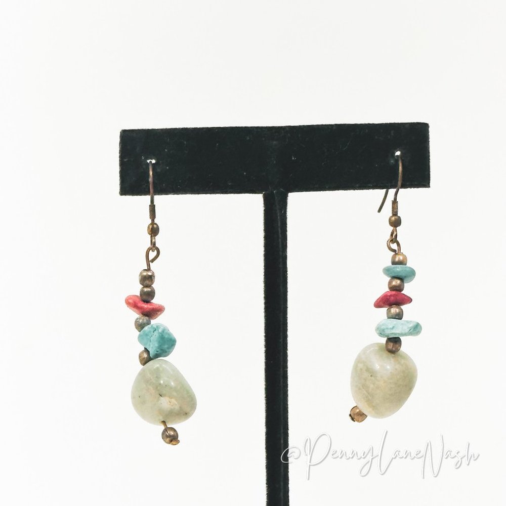 Vintage Mini Beads w/ Large Bead Dangle Earrings - Picture 1 of 4